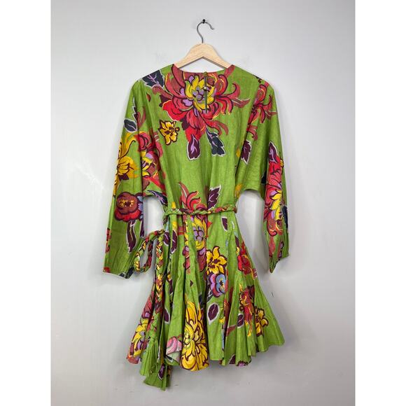 NWT Rhode Ella Blouson Sleeves Belted Green Lanai Mini Dress Green Size: Small - Picture 11 of 12